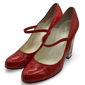 Vintage Bally Red Patent Leather Mary Jane Block Heel Pumps Made in Italy EU 38